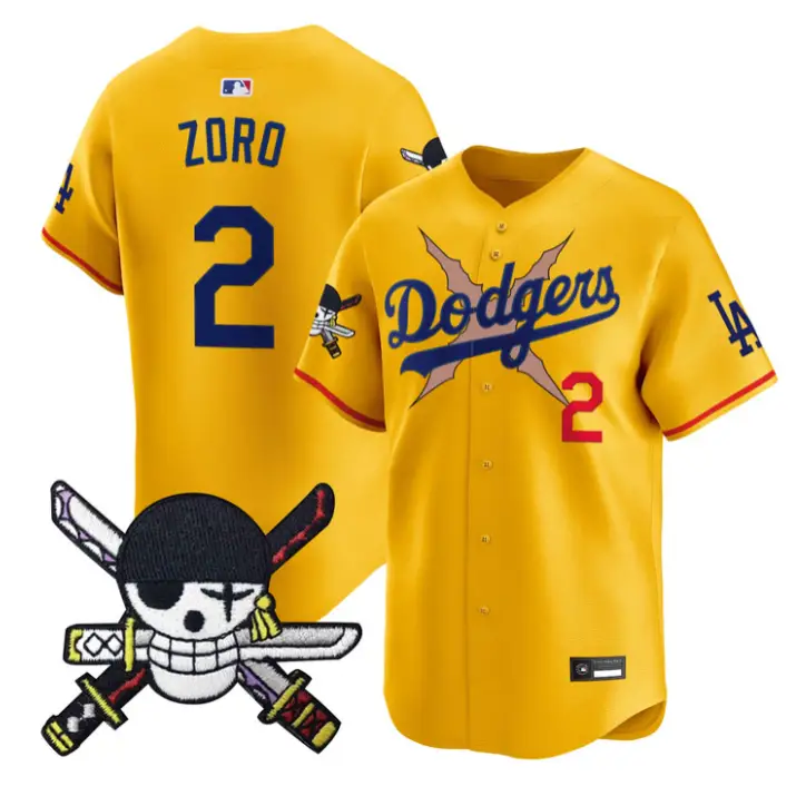 Zoro Jersey #2 Dodgers One Piece Zoro Patch Premier Stitched