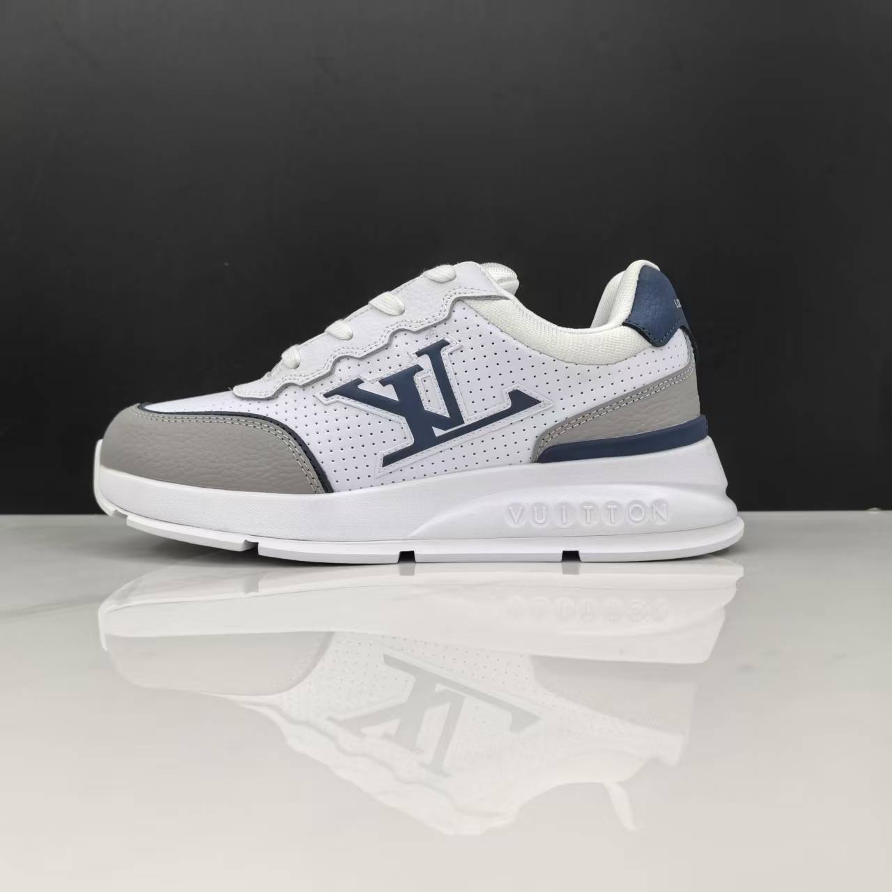 Luxury Lou Paris Classic Trainers Navy Blue White Shoes Sneakers