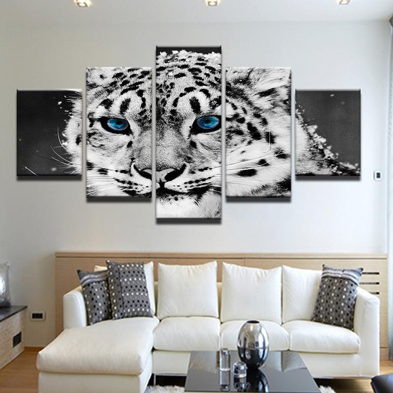 Blue Eyed Leopard 5 Panel Canvas Print Wall Art