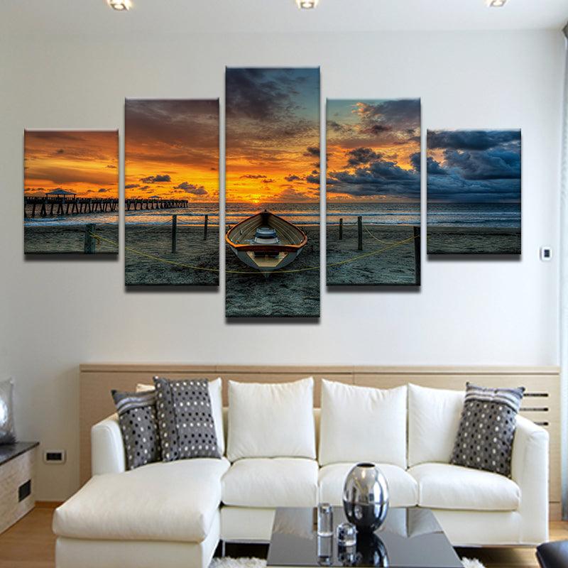 Boat On The Beach 5 Panel Canvas Print Wall Art