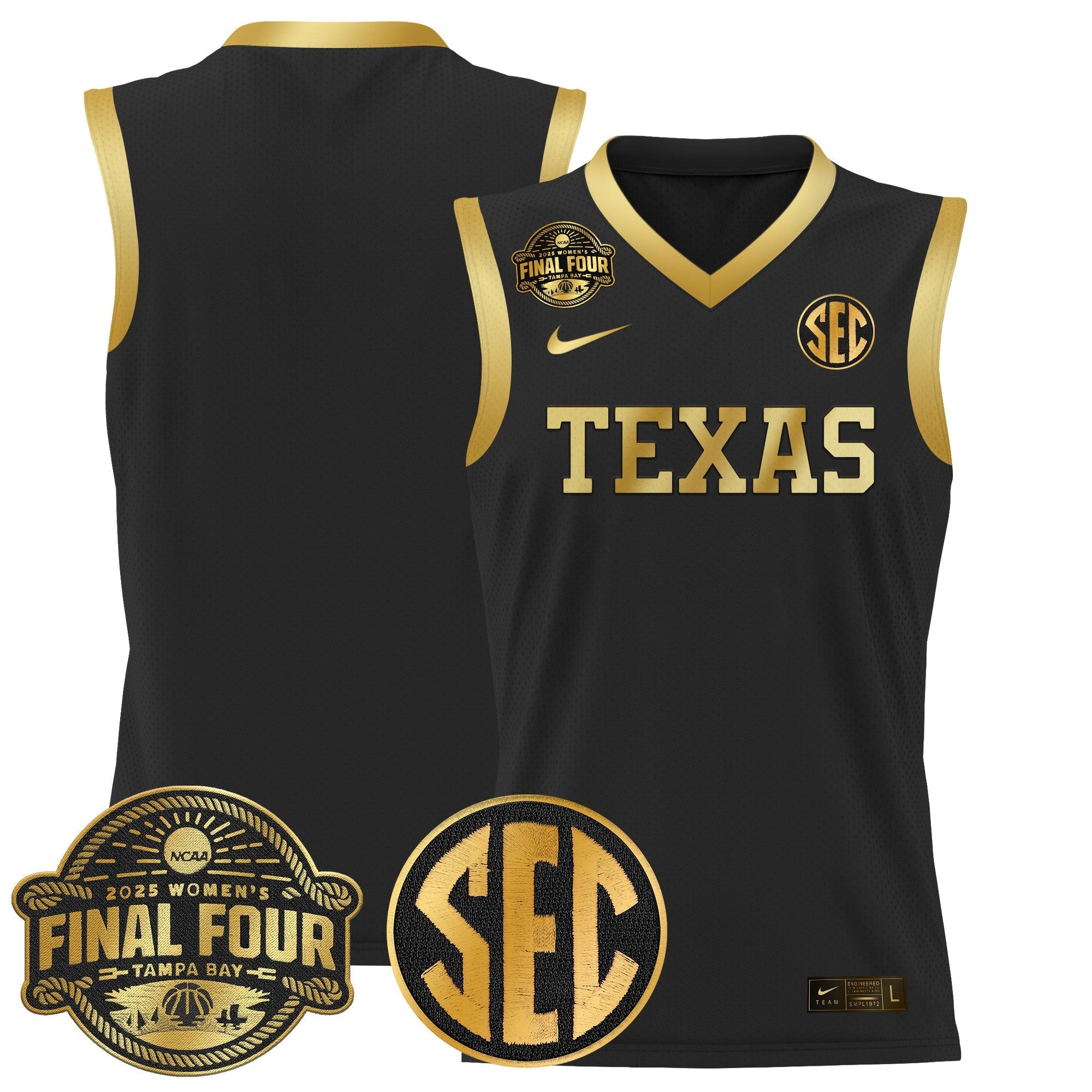 Team Jersey Texas Longhorns 2025 Sec Final Four Patch Stitched Black Gold