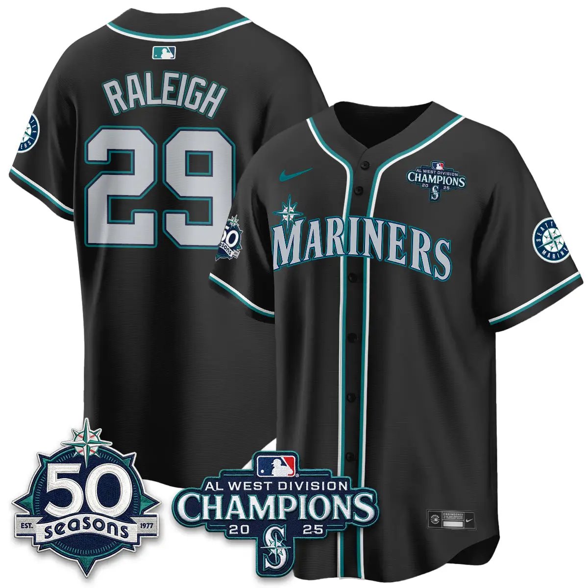 Men Seattle Mariners 50th Anniversary Black Out Style Vapor Premier Limited Jersey - All Stitched