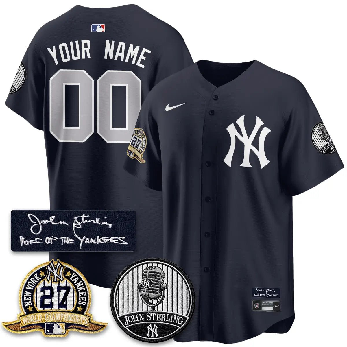 New York Yankees John Sterling Tribute Patch Vapor Premier Limited Custom Jersey - Stitched