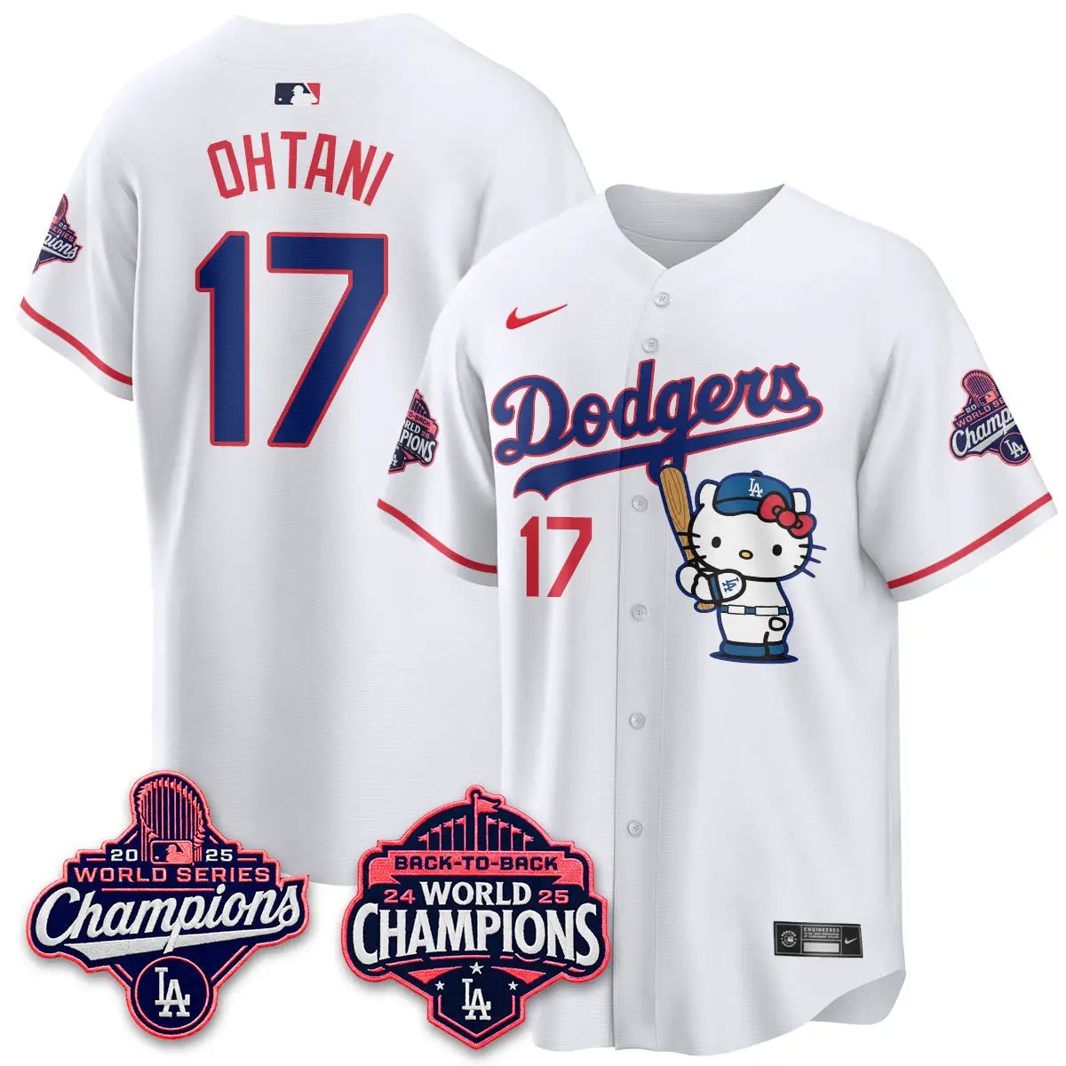 Men Los Angeles Dodgers x Hello Kitty Night 2026 Vapor White Jersey - All Stitched