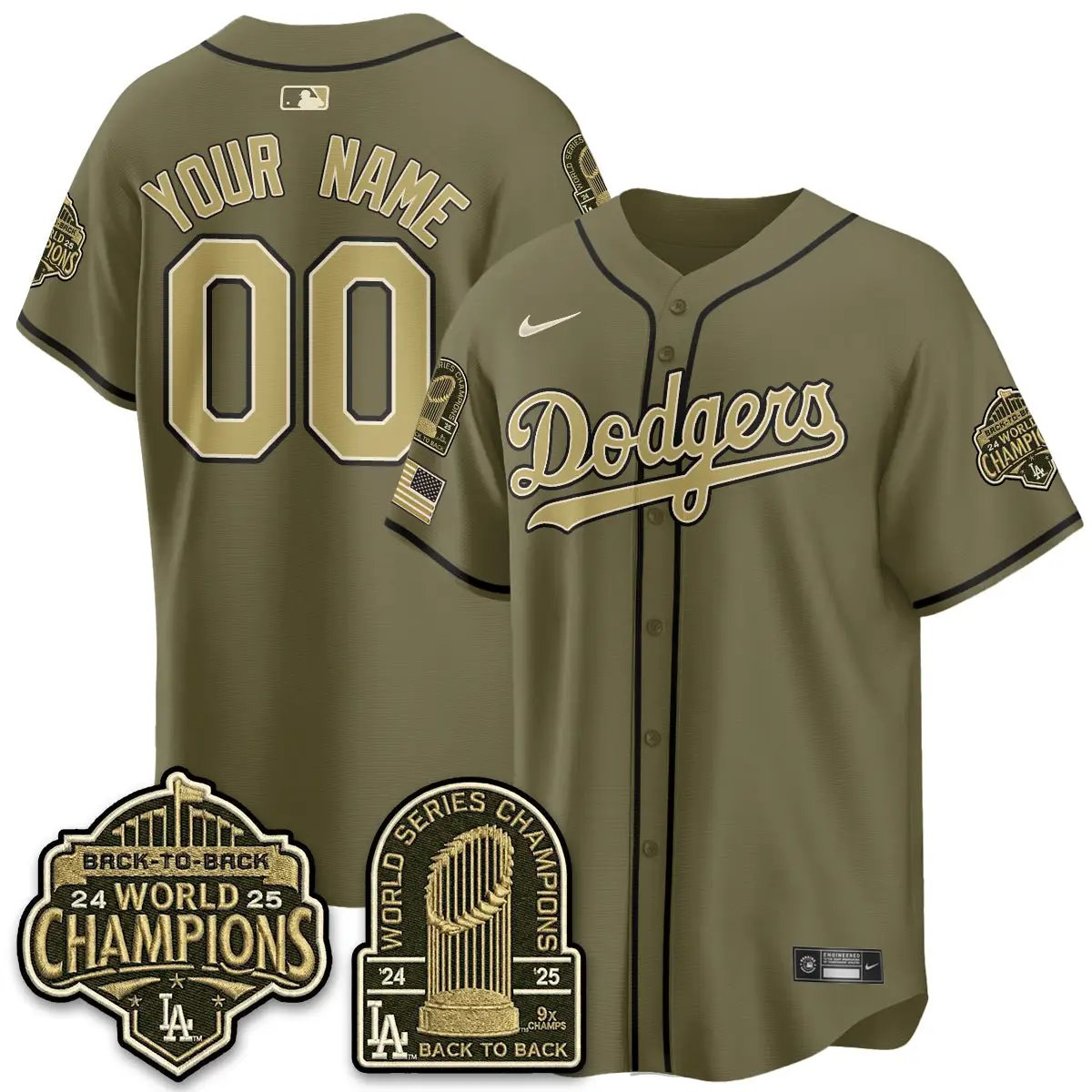 Los Angeles Dodgers New Era Olive 2026 Armed Forces Day Custom Jersey -All Stitched