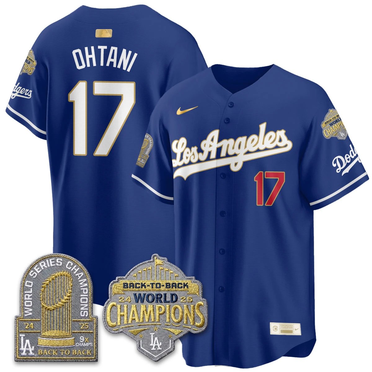 Men Los Angeles Dodgers Gold Collection Vapor Limited Jersey - 9x & B2B Champs - All Stitched