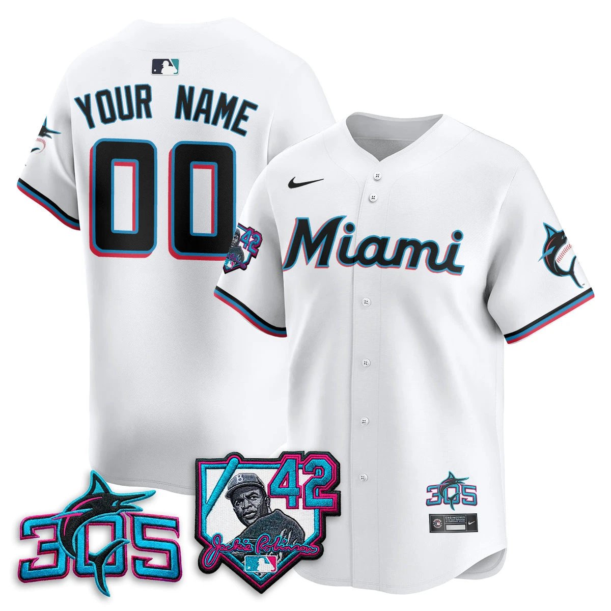 Miami Marlins 2026 Jackie Robinson New Era Vapor Custom Limited Jersey - All Stitched