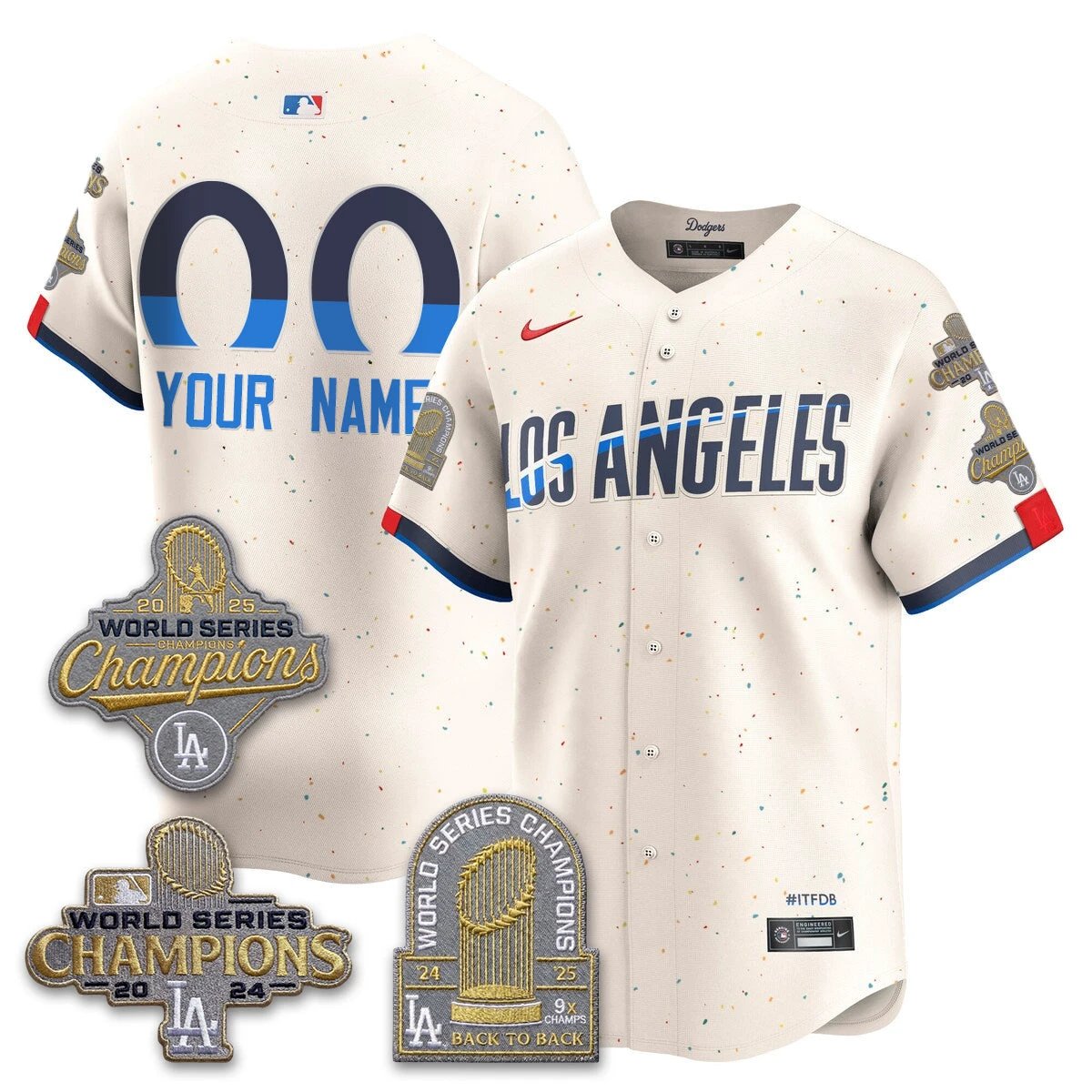 Los Angeles Dodgers Gold Collection Stadium Vapor Limited Custom Jersey - Back to Back 9x Champs - All Stitched