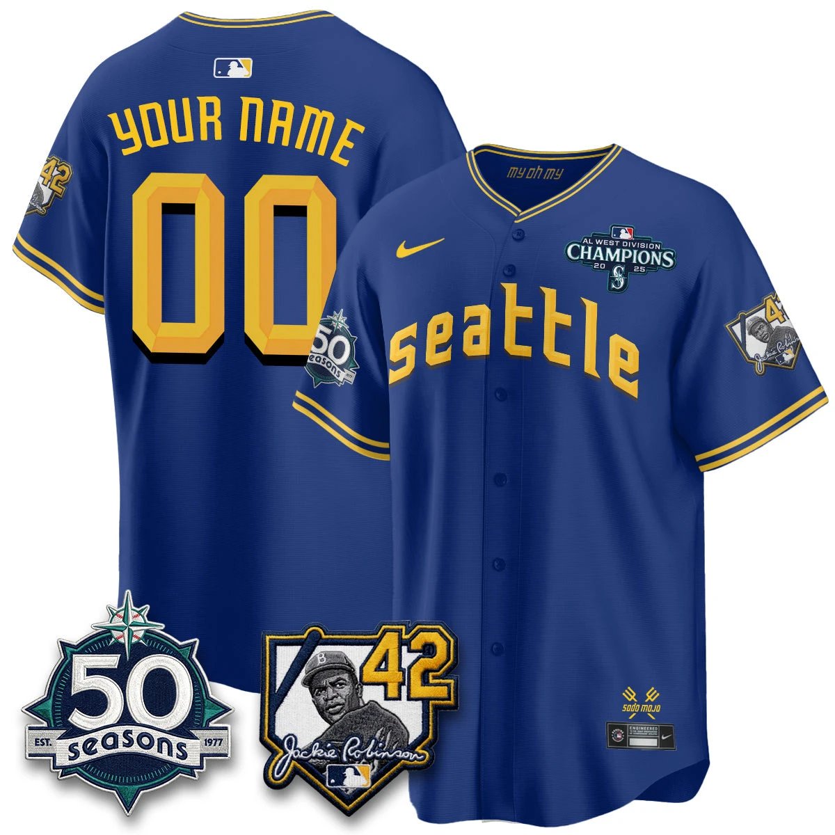 Seattle Mariners 2026 Jackie Robinson New Era Vapor Custom Limited Jersey - All Stitched