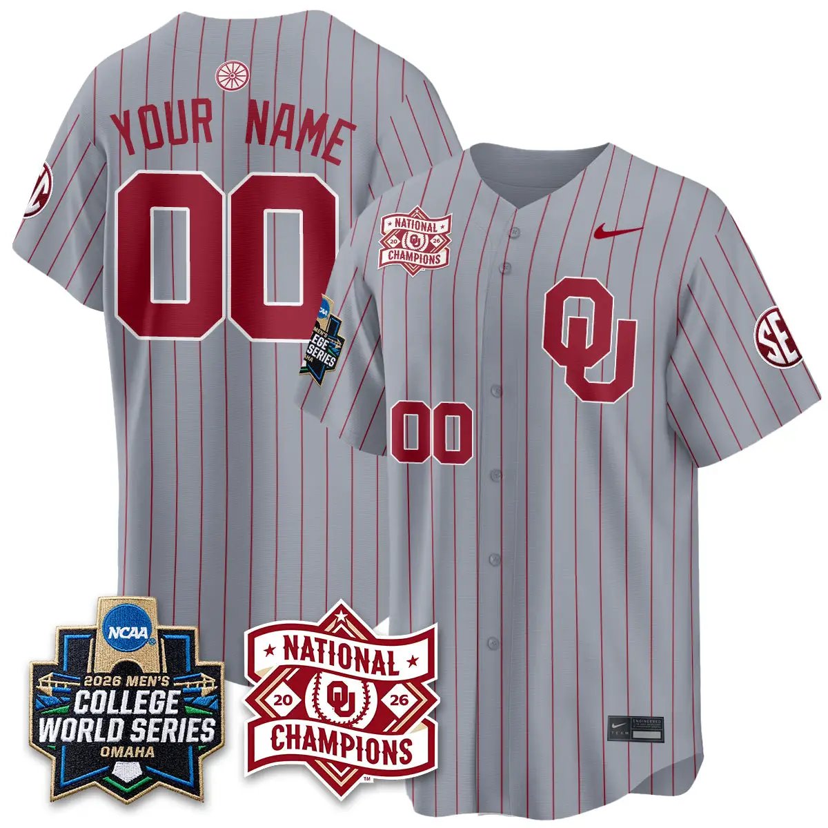 Oklahoma Sooners 2026 NCAA Baseball College World Series Champions Vapor Custom Jersey - Stitched