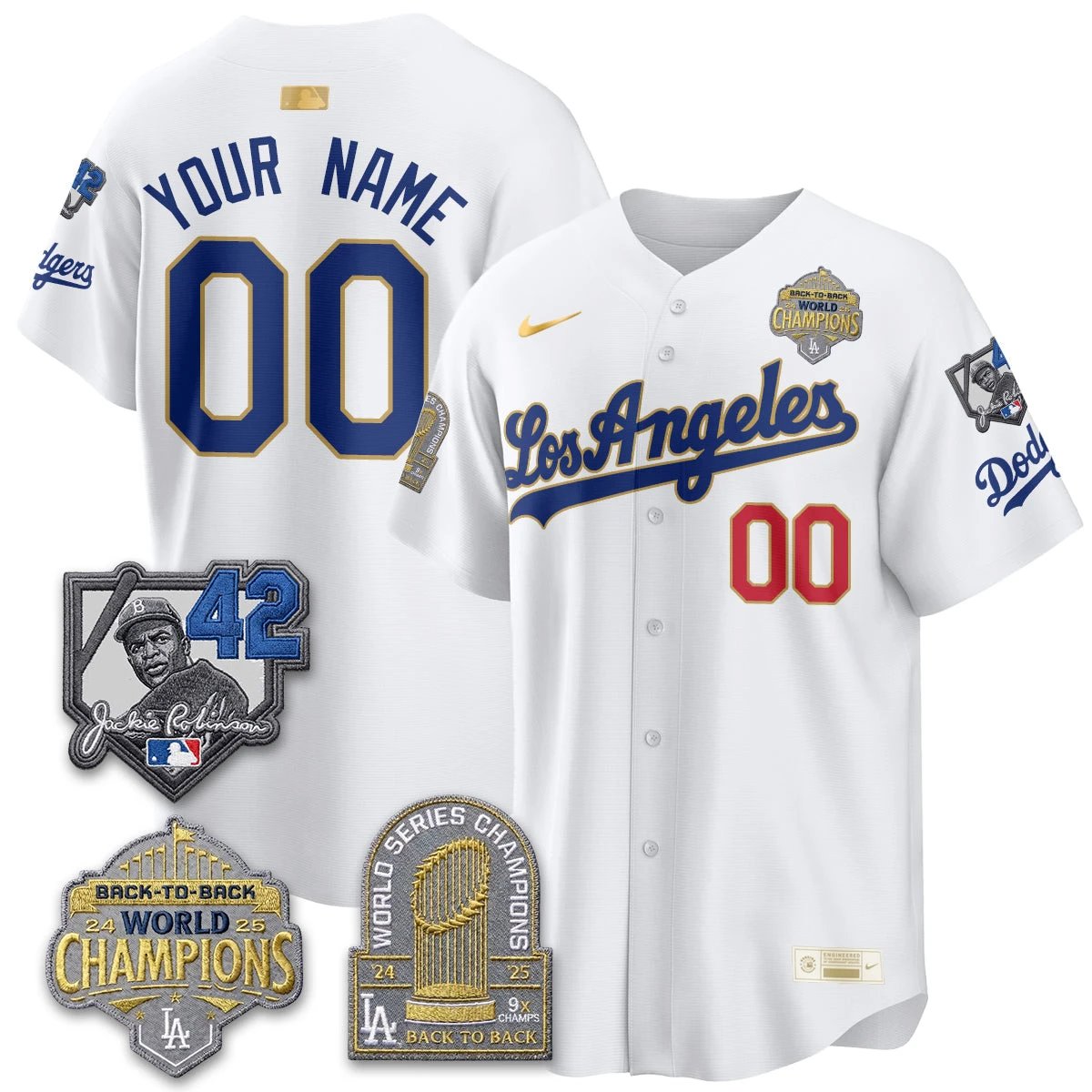 Los Angeles Dodgers 2026 New Era Gold Collection Vapor Custom Limited Jersey - B2B Champs - All Stitched