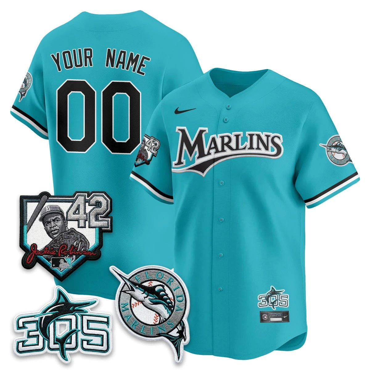 Miami Marlins 2026 Throwback Jackie Robinson New Era Vapor Limited Custom Jersey - All Stitched