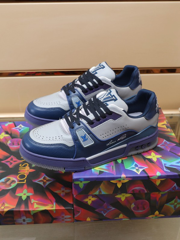 Luxury Virgil Trainer Sneakers Shoes #54 Signature Blue Light Grey Monogram