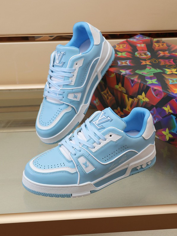 Luxury Virgil Trainer Sneakers Shoes #54 Signature White Blue Monogram