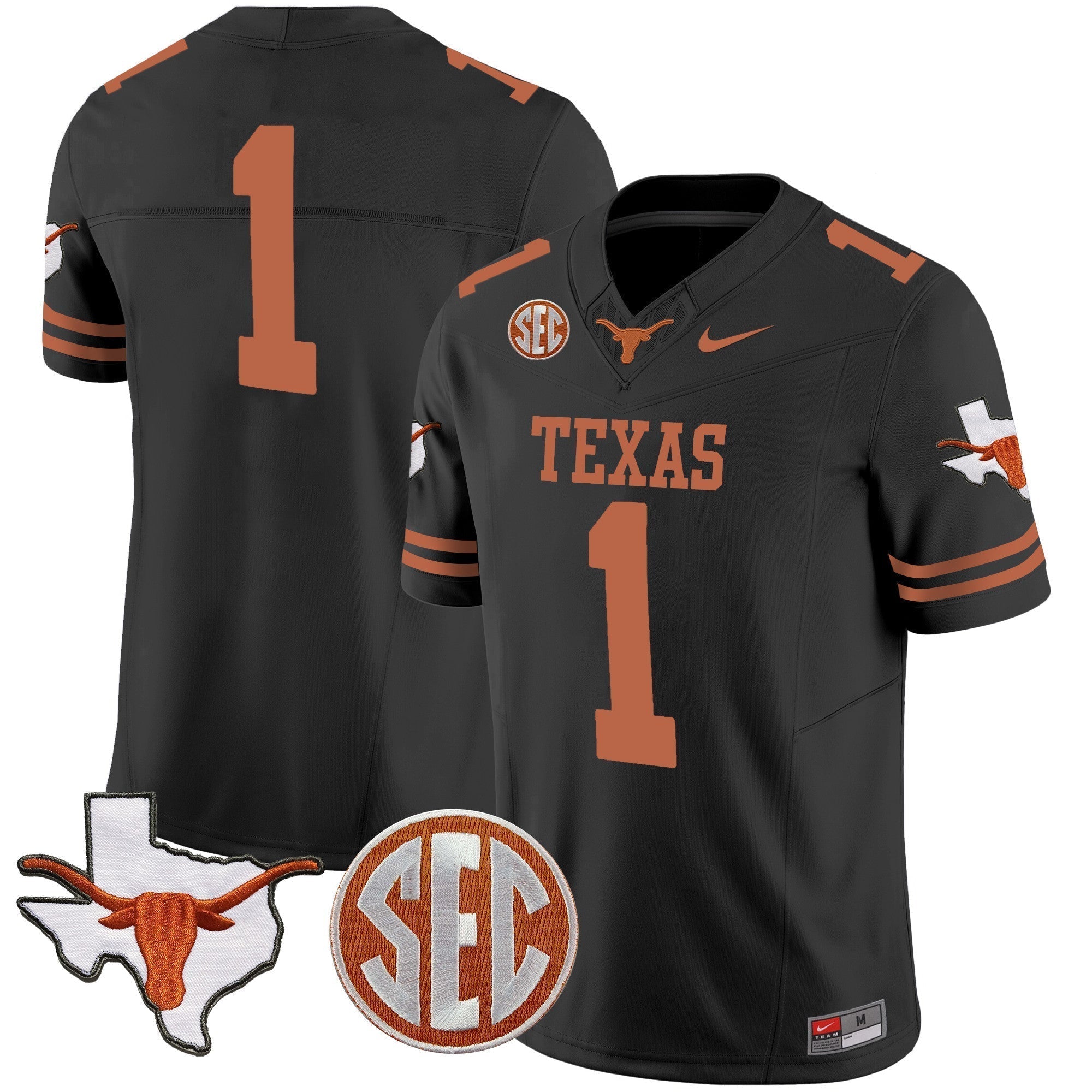 Men Texas Longhorns State Map & SEC Patch Vapor Jersey V4 - All Stitched