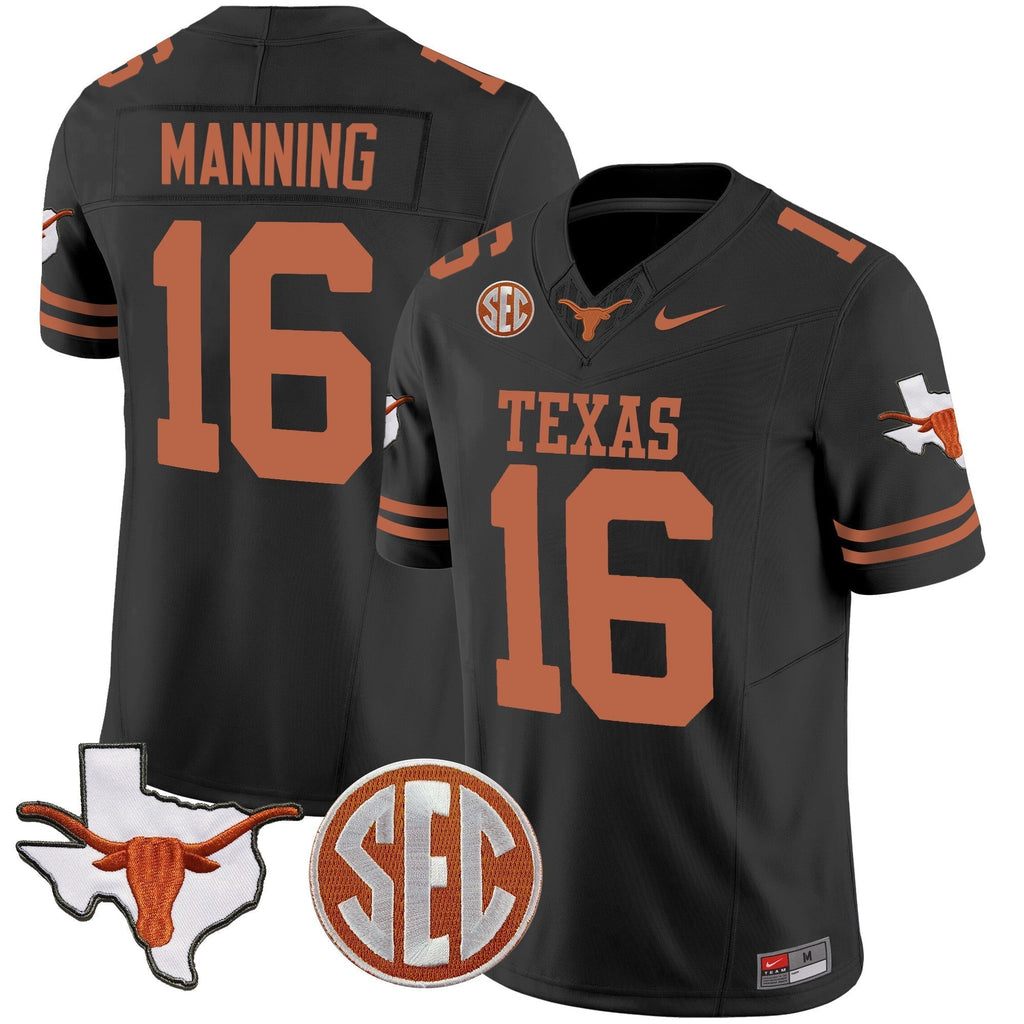 Men Texas Longhorns State Map & SEC Patch Vapor Jersey V4 - All Stitched