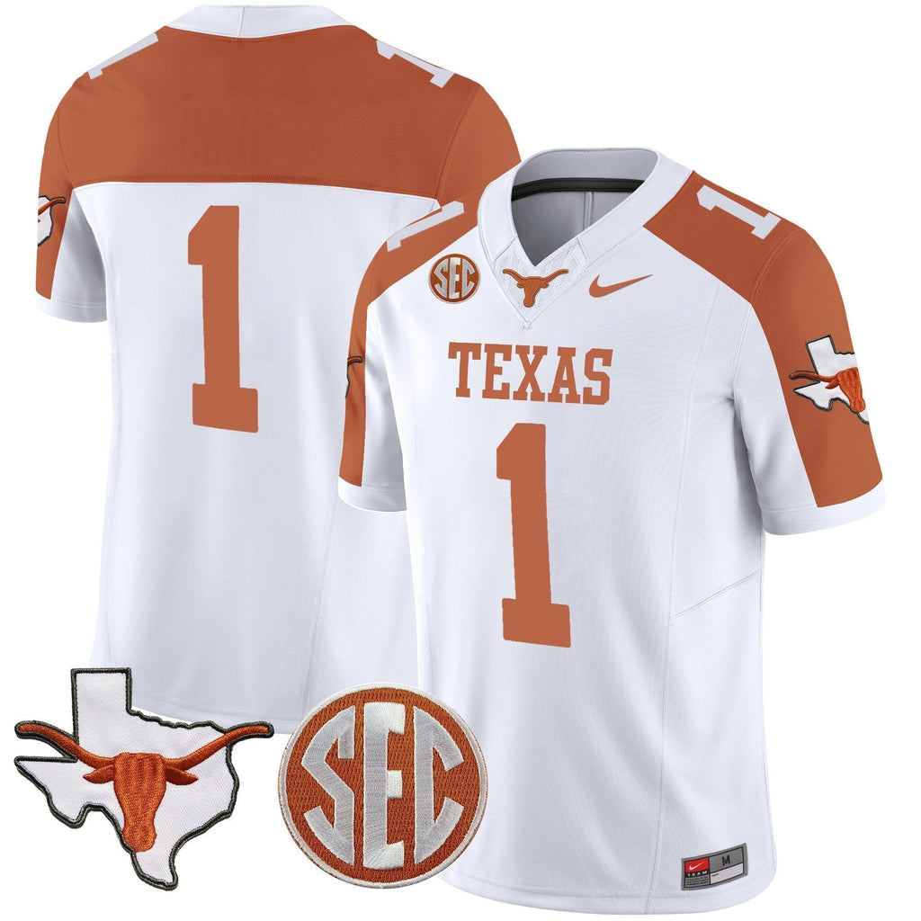 Men Texas Longhorns State Map & SEC Patch Vapor Jersey V2 - All Stitched