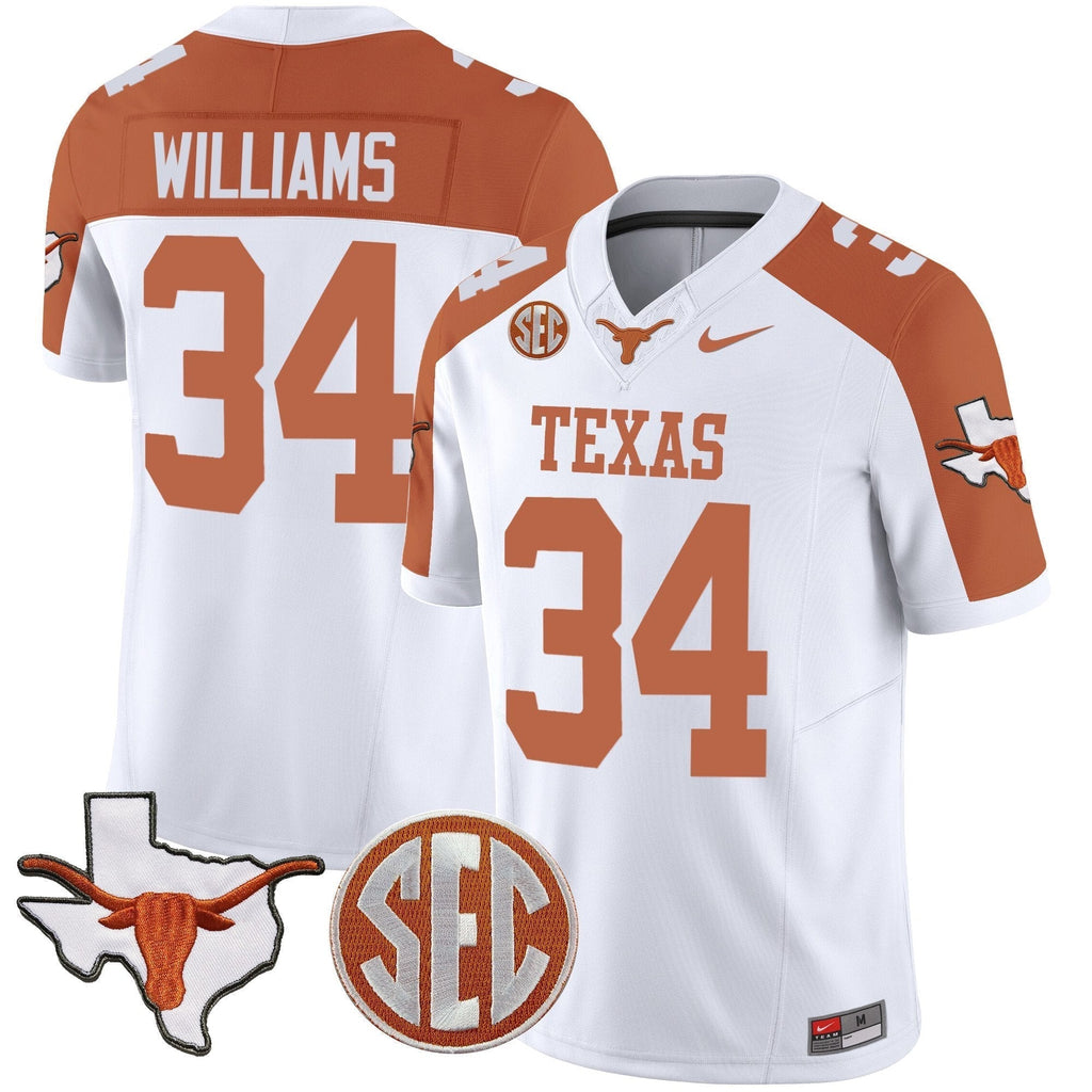Men Texas Longhorns State Map & SEC Patch Vapor Jersey V2 - All Stitched