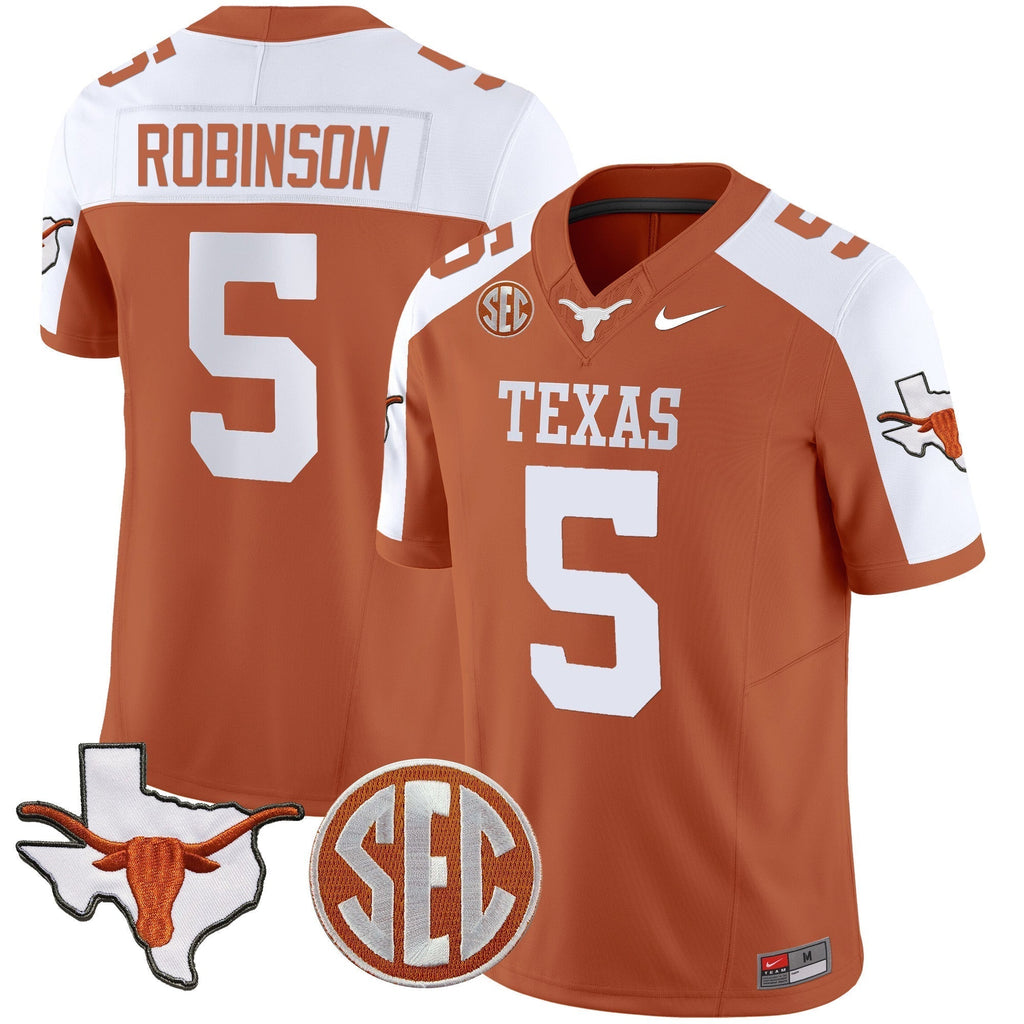 Men Texas Longhorns State Map & SEC Patch Vapor Jersey V4 - All Stitched