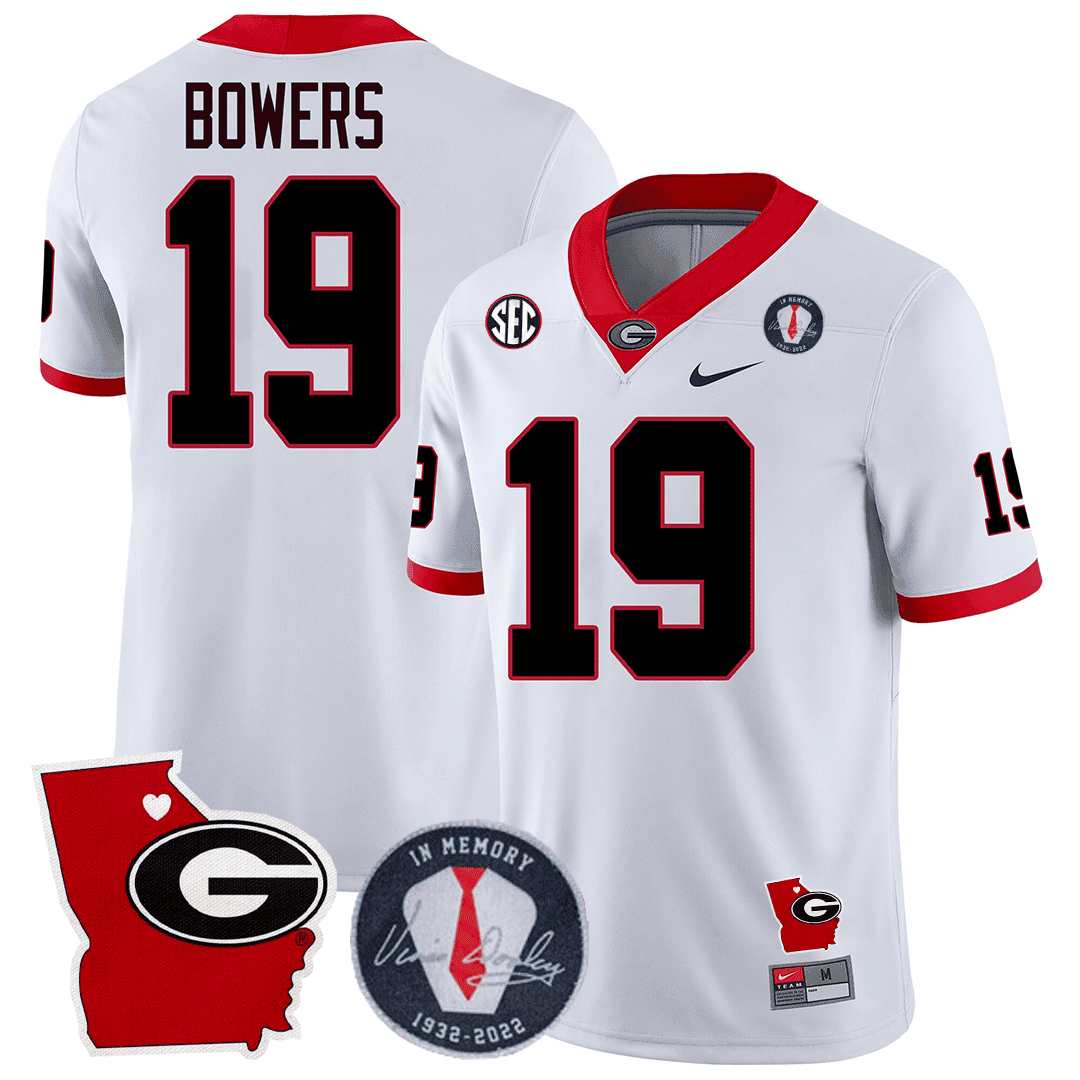 Men Georgia Bulldogs 2024 Vince Dooley Patch & Georgia State Map Jersey - All Stitched