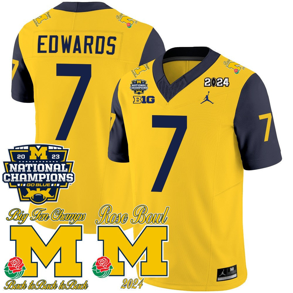 Men Michigan Wolverines 2023 National Champions & Rose Bowl Patch Vapor Jersey - All Stitched