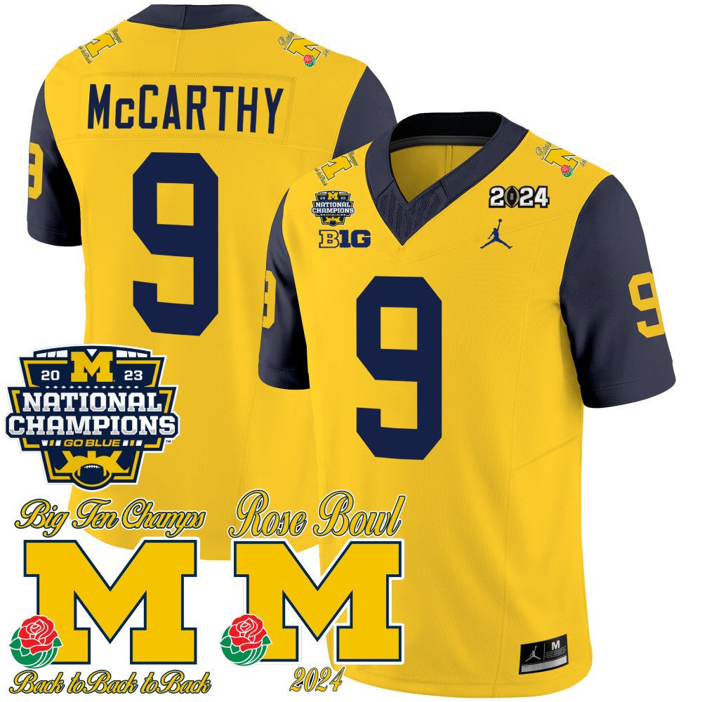 Men Michigan Wolverines 2023 National Champions & Rose Bowl Patch Vapor Jersey - All Stitched