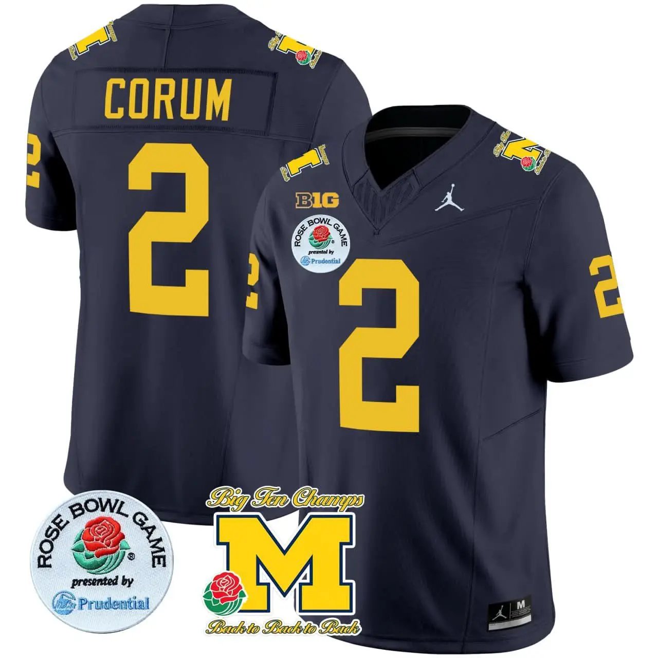 Blake Corum Michigan Wolverines Navy Rose Bowl Patch Jersey Stitched