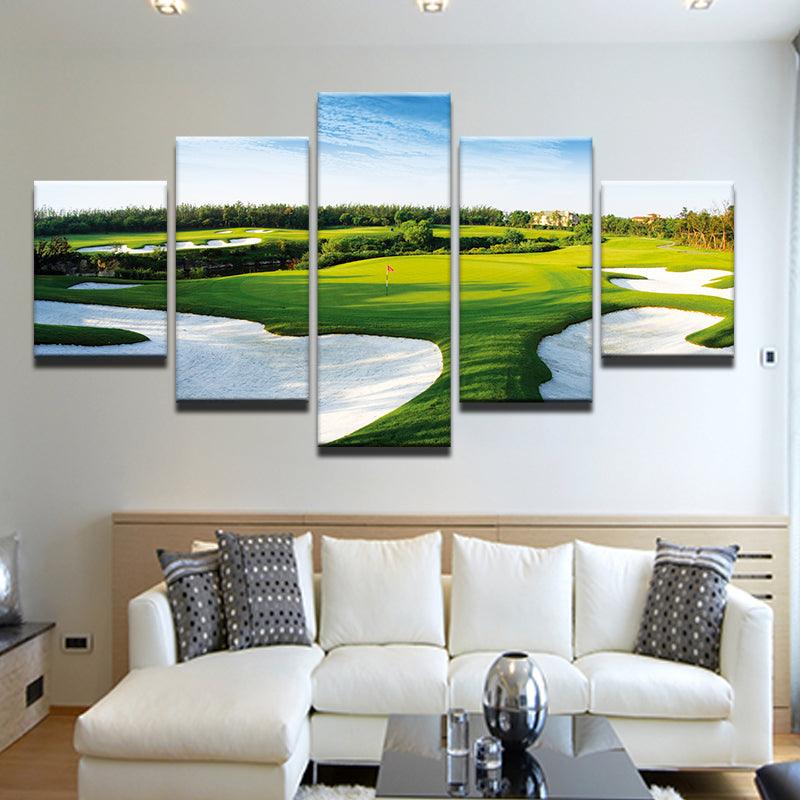 Golf Course Overhead 5 Panel Canvas Print Wall Art