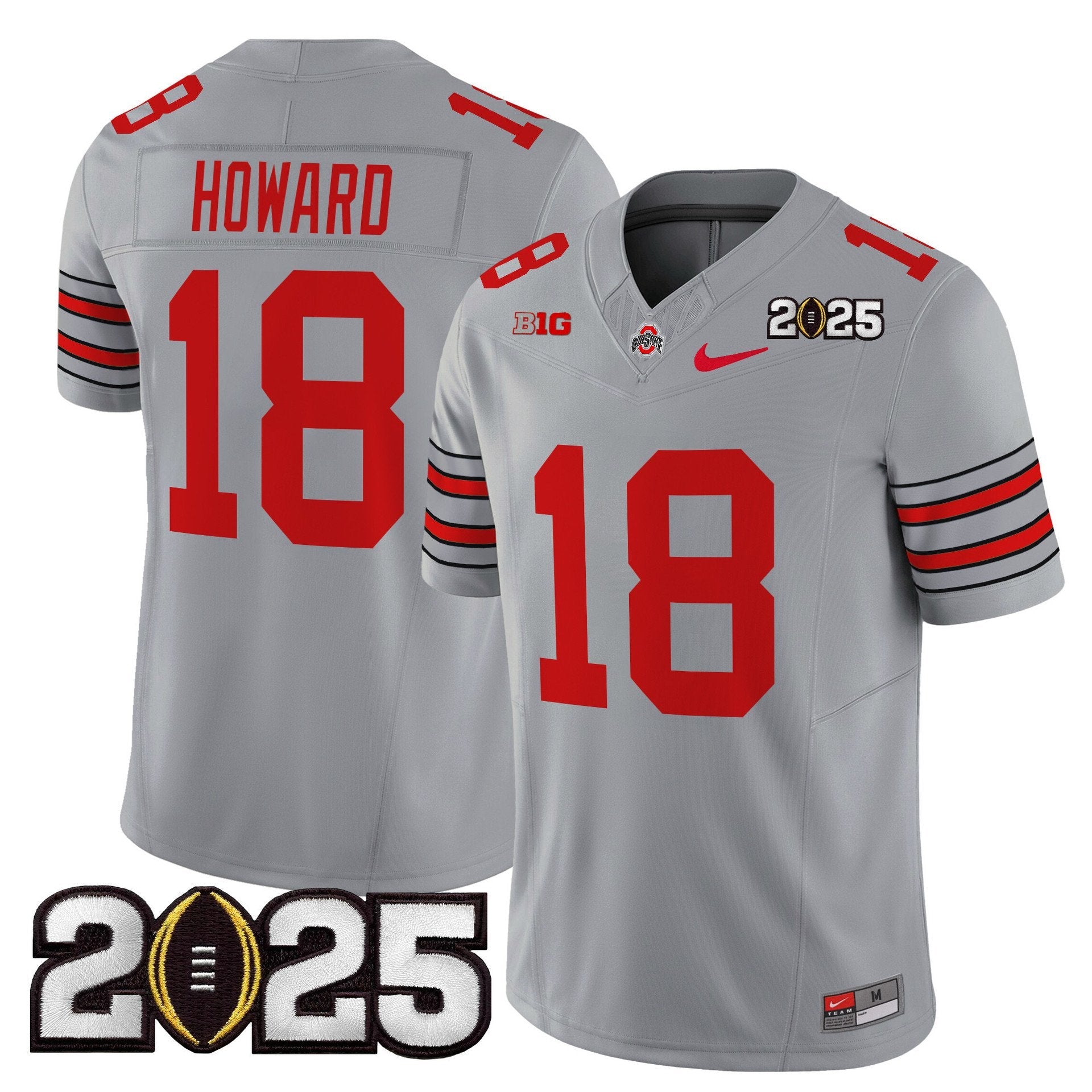 Will Howard Jersey #18 Ohio State Heritage Stripe 2025 CFP Final Stitched Gray