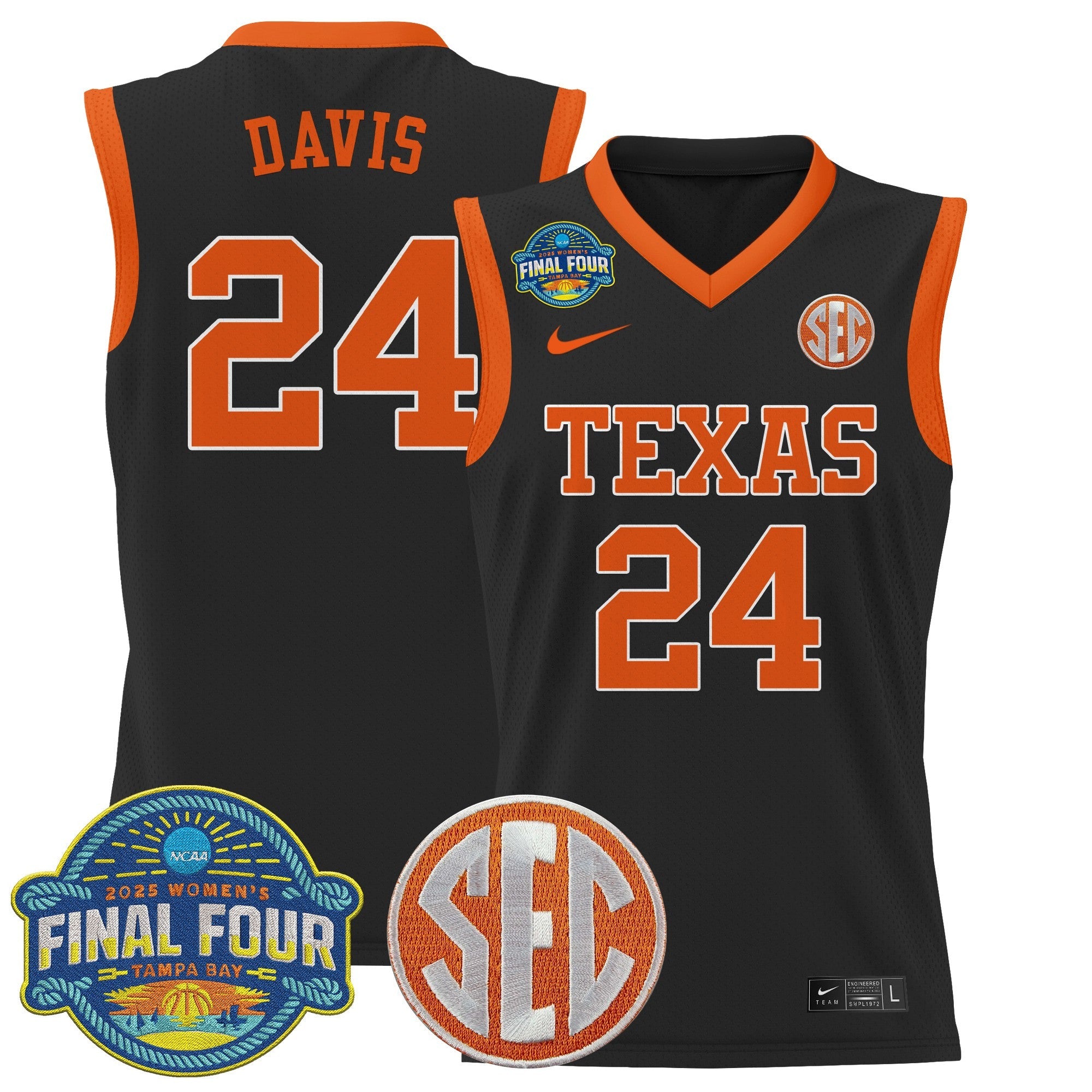 Clarissa Davis Jersey #24 Texas Longhorns 2025 Sec Final Four Patch Orange
