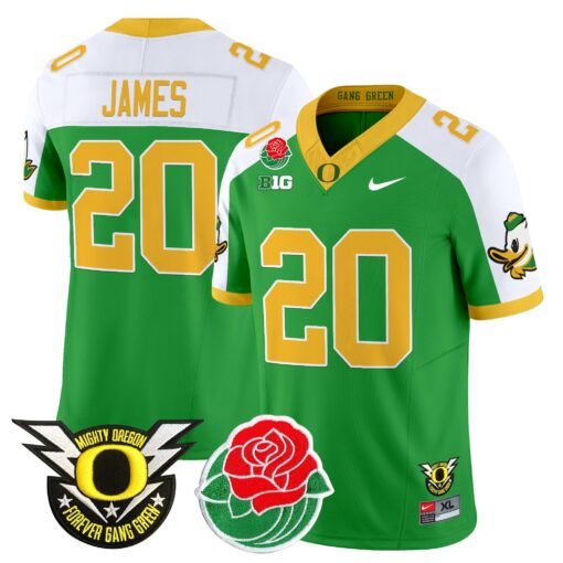 Jordan James Jersey #20 Oregon Ducks 2025 Rose Bowl Game Patch Vapor Green Alternte