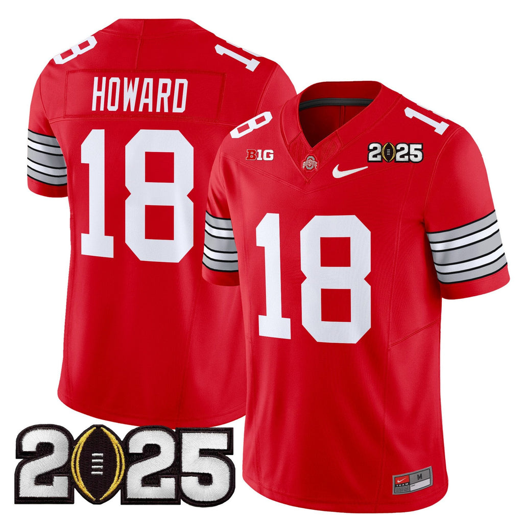 Will Howard Jersey #18 Ohio State Heritage Stripe 2025 CFP Final Stitched Red