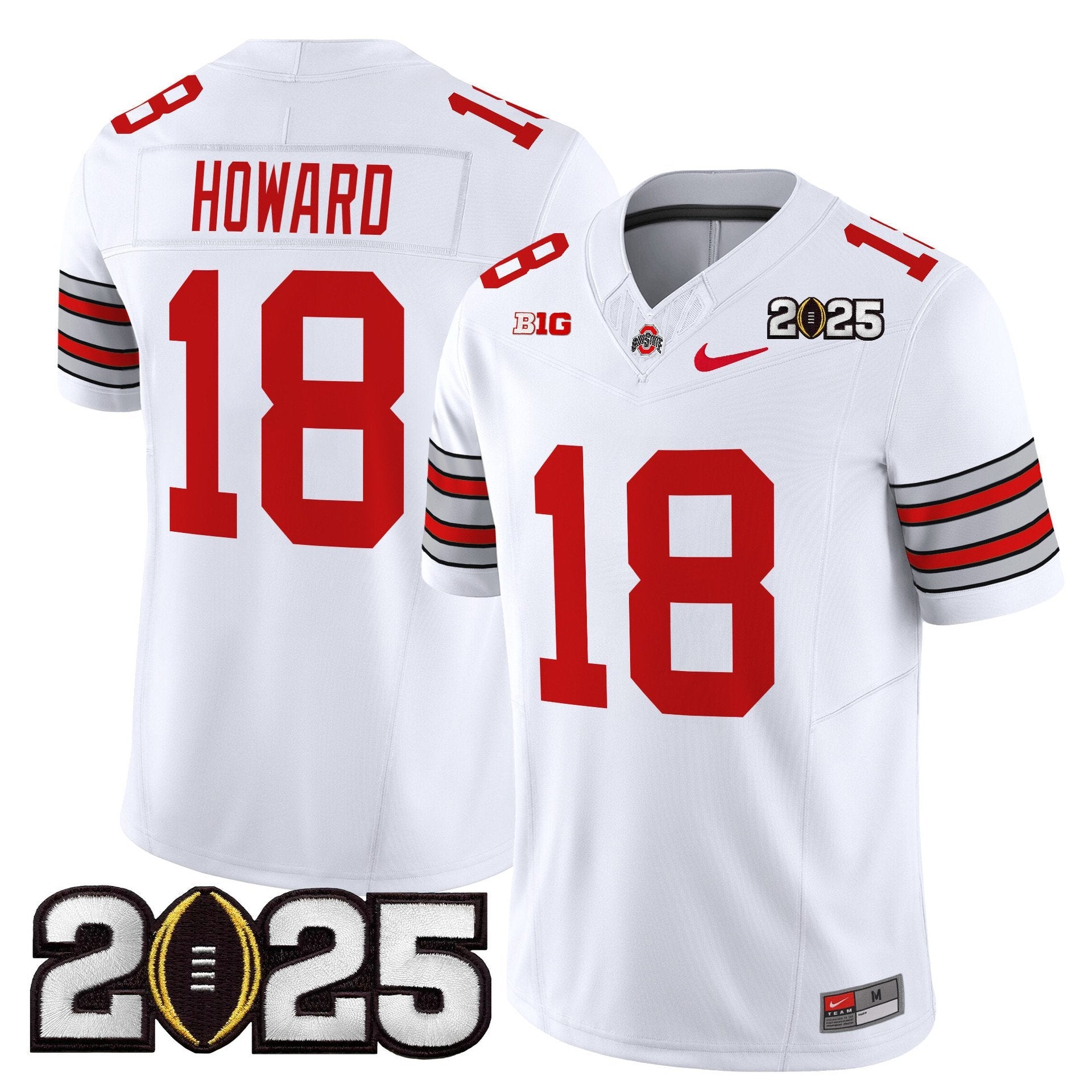 Will Howard Jersey #18 Ohio State Heritage Stripe 2025 CFP Final Stitched White