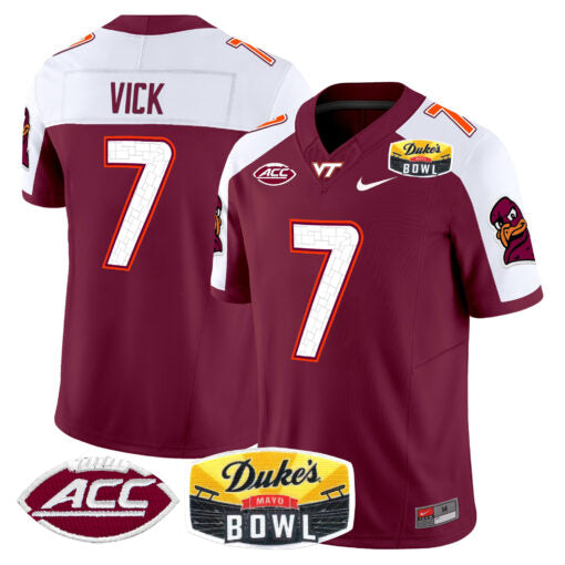 Michael Vick Jersey #7 Virginia Tech Hokies 2025 Duke’s Mayo Bowl Patch Maroon Alternate