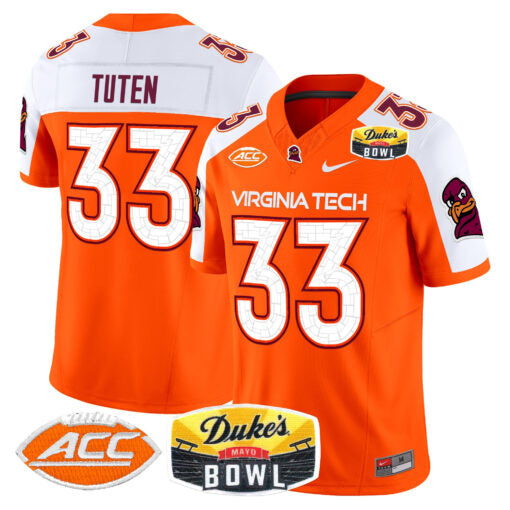Bhayshul Tuten Jersey #33 Virginia Tech Hokies 2025 Duke’s Mayo Bowl Patch Orange Alternate
