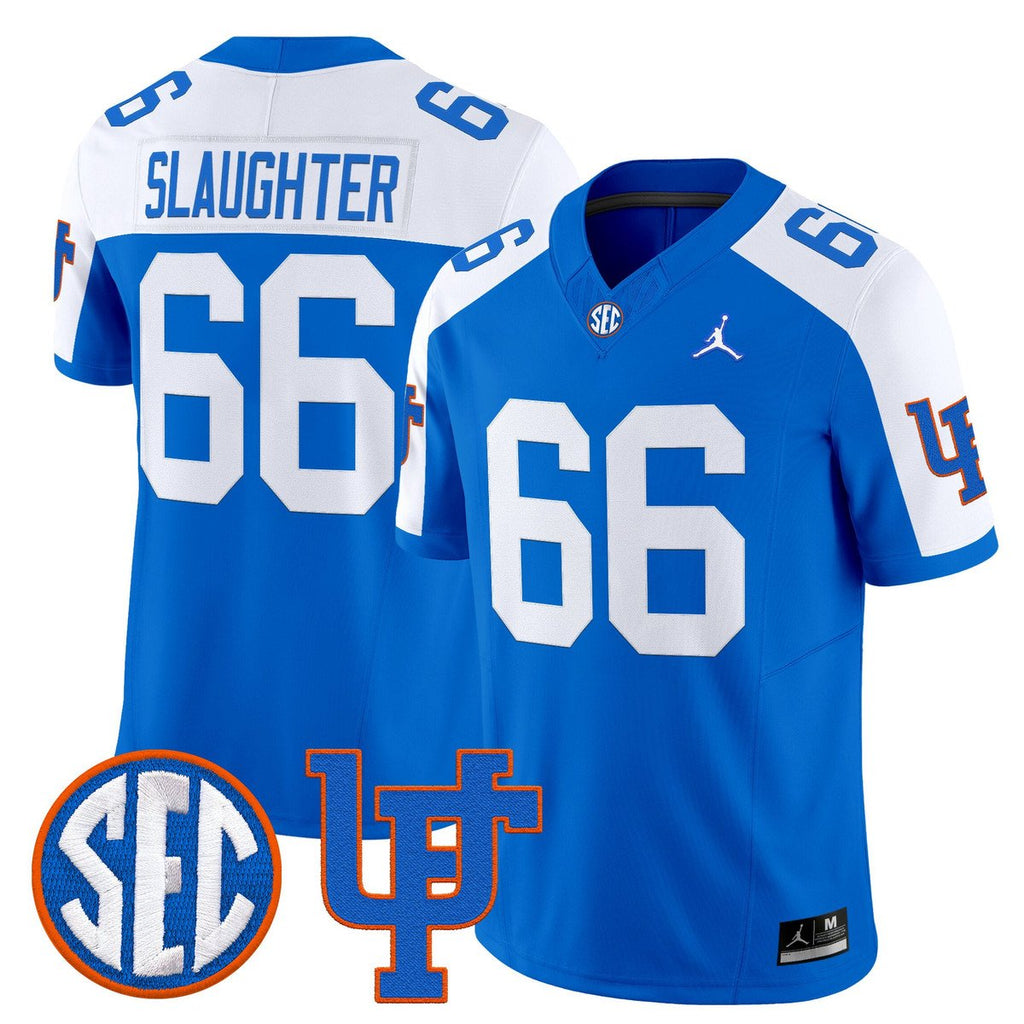 Jake Slaughter Jersey #66 Florida Gators 1960s Throwback Vapor Limited Royal Alter