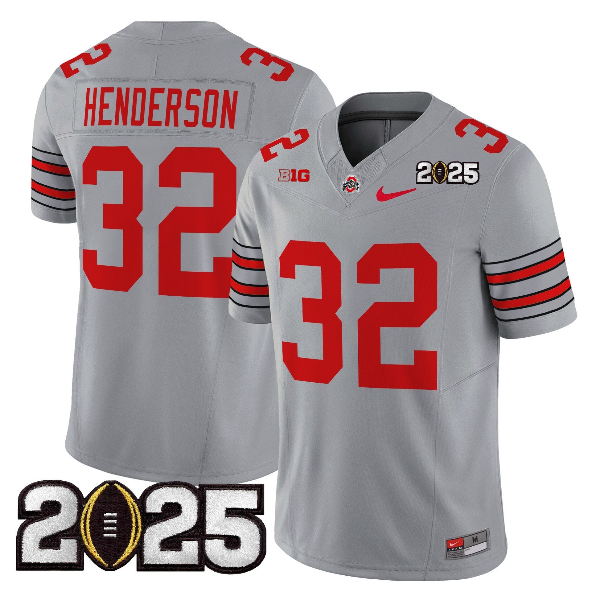 Treveyon Henderson Jersey #32 Ohio State Heritage Stripe 2025 CFP Final Gray