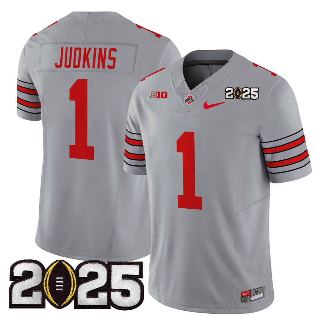 Quinshon Judkins Jersey #1 Ohio State Heritage Stripe 2025 CFP Final Gray
