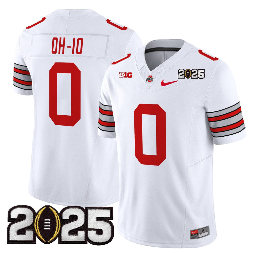 OH-IO Jersey #0 Ohio State Heritage Stripe 2025 CFP Final Stitched White (Copy)